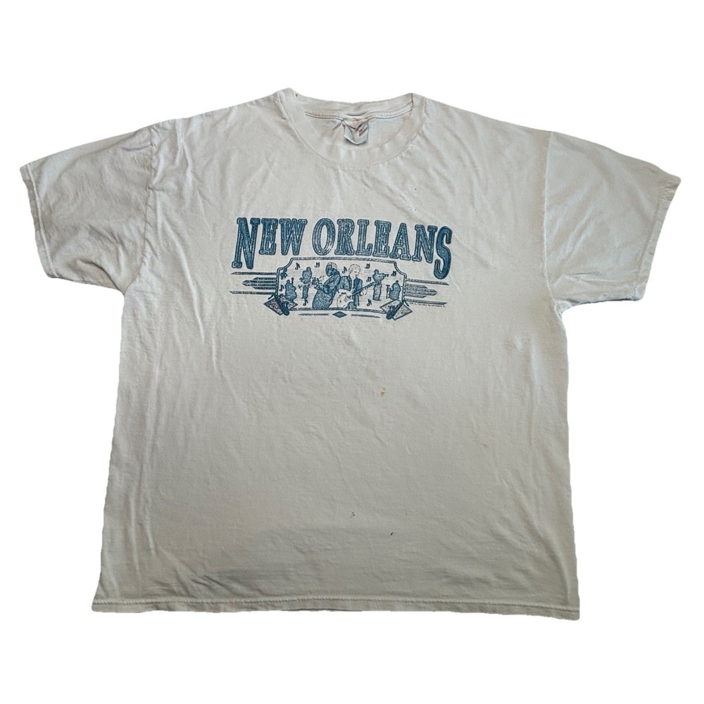 New Orleans Music Graphic T Shirt Hanes Made In USA Mens XL White